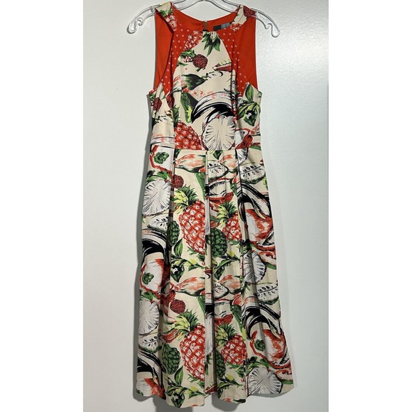 Eva Franco Mandy Dress Sz. 4 Pineapple Halter Cut Out Pleated Sleeveless Lined - Picture 13 of 16